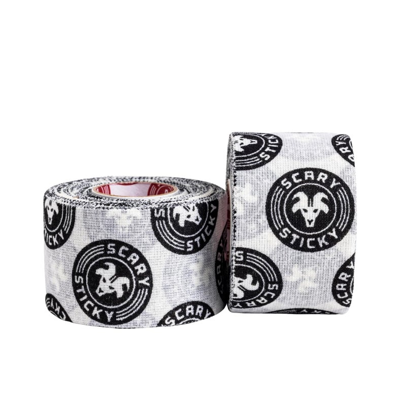 Goat Tape Scary Sticky Premium Athletic Tape Weightlifting Thumb for Hook Grip Sticks with You Through The Toughest Fitness Workouts and Lifts WhiteBlack 2 Rolls
